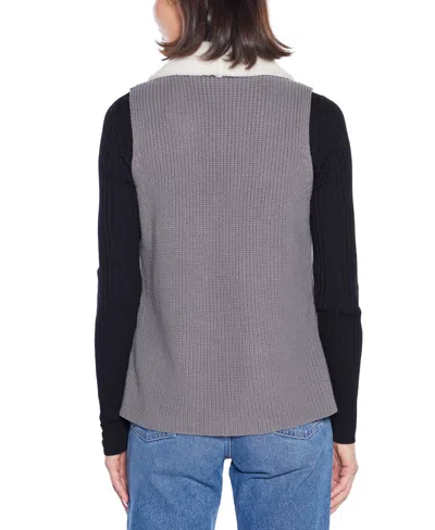 Belldini Women's Black Label Sherpa-trim Sweater Vest In Gray