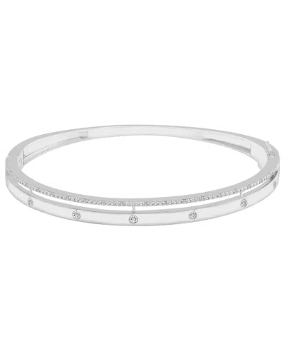 Macy's 2-pc. Set Diamond Bangle Bracelet And Hoop Earrings (1/4 Ct. T.w.) In Sterling Silver In Metallic