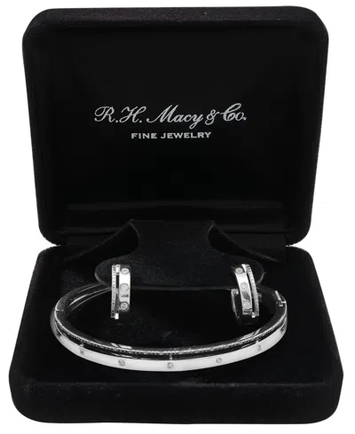 Macy's 2-pc. Set Diamond Bangle Bracelet And Hoop Earrings (1/4 Ct. T.w.) In Sterling Silver In Metallic