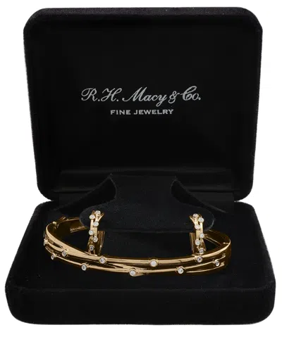 Macy's 2-pc. Set Diamond Bangle Bracelet And Hoop Earrings (1/4 Ct. T.w.) In 14k Gold-plated Sterling Silve In Gold