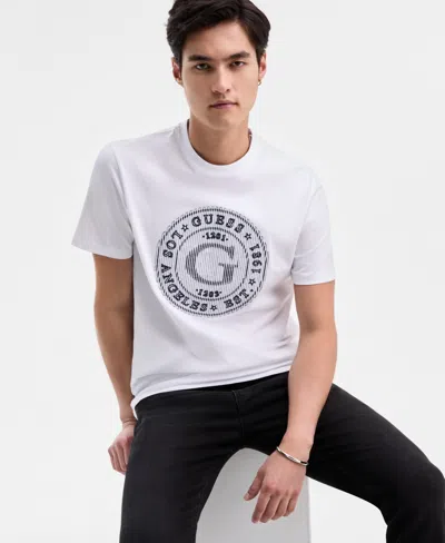 Guess Men's Embroidered Big G Logo T-shirt In White