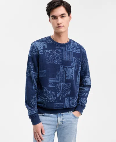 Guess Men's Indigo Paisley Print Sweatshirt In Animal Print