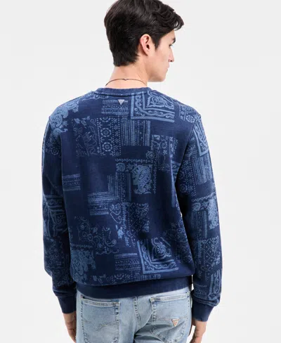 Guess Men's Indigo Paisley Print Sweatshirt In Animal Print
