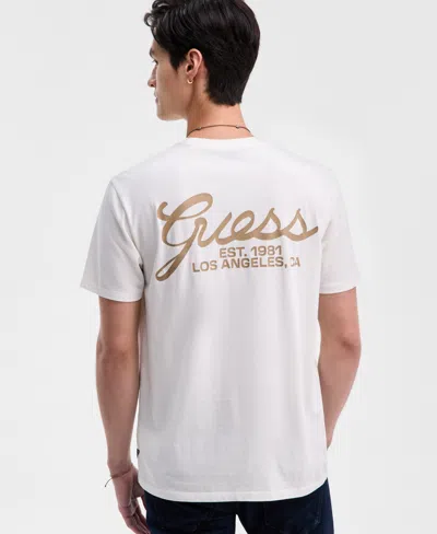 Guess Men's Script Logo Print T-shirt In White