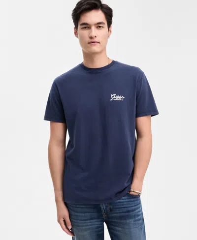Guess Men's Script Logo Print T-shirt In Blue