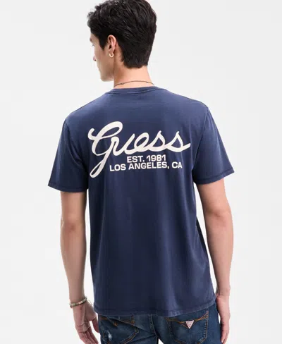 Guess Men's Script Logo Print T-shirt In Blue