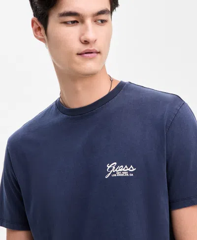 Guess Men's Script Logo Print T-shirt In Blue
