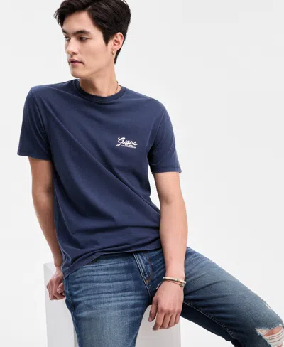 Guess Men's Script Logo Print T-shirt In Blue
