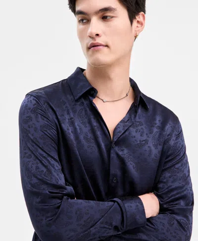 Guess Men's Roma Paisley Jacquard Long-sleeve Shirt In Black