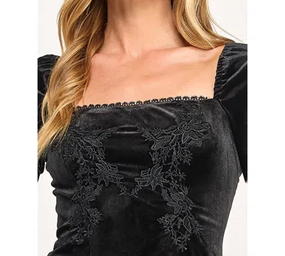 Seni & Cade Juniors' Velvet Drop Waist Embroidered Pull-on Short Dress In Black