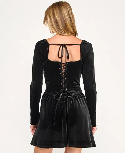 Seni & Cade Juniors' Velvet Drop Waist Embroidered Pull-on Short Dress In Black