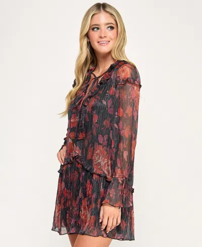 Seni & Cade Juniors' Ruffle Long Sleeve Dress In Brown