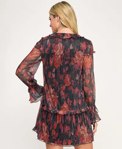 Seni & Cade Juniors' Ruffle Long Sleeve Dress In Brown