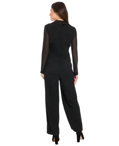 London Times Womens Satin Trim Polyester Jumpsuit In Black