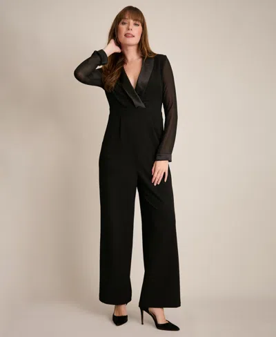 London Times Womens Satin Trim Polyester Jumpsuit In Black