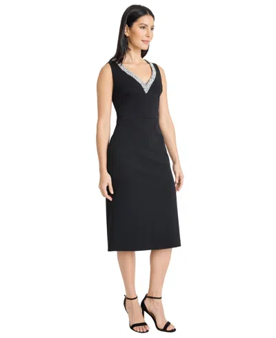 Maggy London Women's V-neck Embellished Sheath Midi Dress In Black