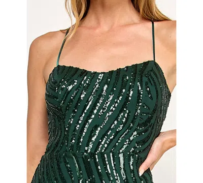 City Studios Women's Wavy Sequin Slim Open Back Long Dress In Green