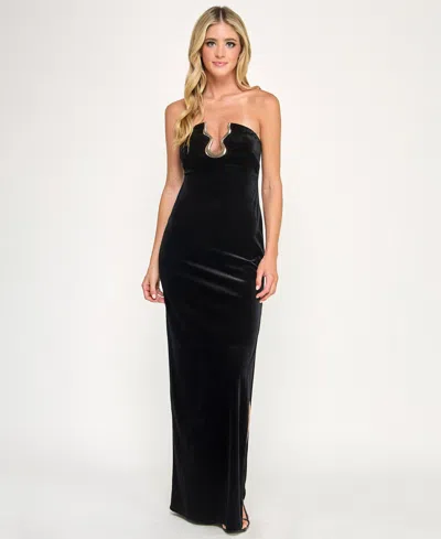 Seni & Cade Juniors' Velvet Strapless Plunge Dress In Black