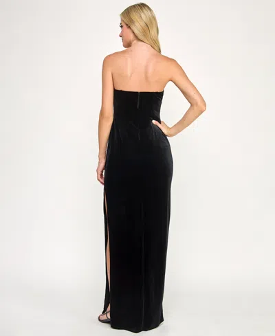 Seni & Cade Juniors' Velvet Strapless Plunge Dress In Black