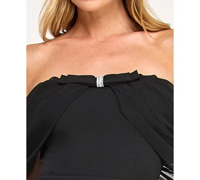 Seni & Cade Juniors' Off-the- Shoulder Drape Long Dress In Black