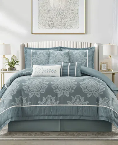 Stratford Park Therese Damask 7-pc. Comforter Set, Queen In Blue