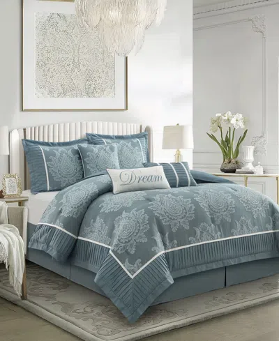 Stratford Park Therese Damask 7-pc. Comforter Set, Queen In Blue