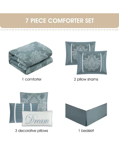 Stratford Park Therese Damask 7-pc. Comforter Set, Queen In Blue