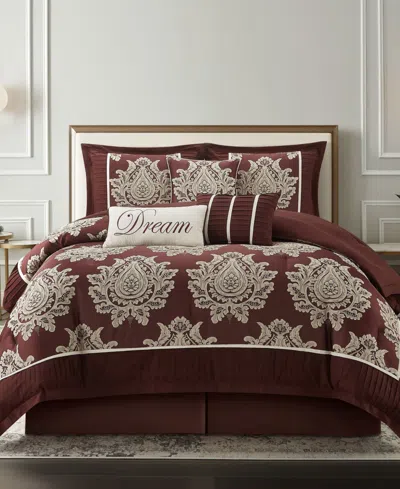 Stratford Park Therese Damask 7-pc. Comforter Set, California King In Burgundy