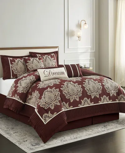 Stratford Park Therese Damask 7-pc. Comforter Set, California King In Burgundy