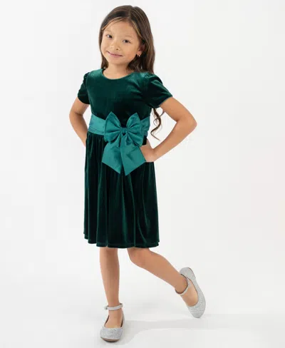 Rare Editions Girls 2t-6x Taffeta Bow Detail Dress In Green
