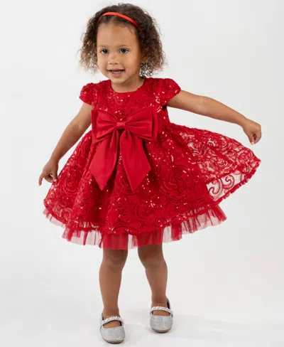 Rare Editions Baby Girls 2-piece Sequin Soutache Mesh Dress And Diaper Cover Set In Red