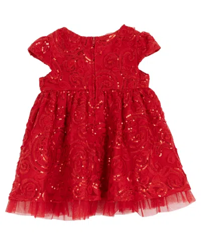 Rare Editions Baby Girls 2-piece Sequin Soutache Mesh Dress And Diaper Cover Set In Red