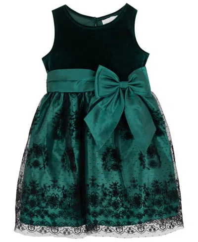 Rare Editions Girls 2t-6x Bow Applique Border Mesh Dress In Green