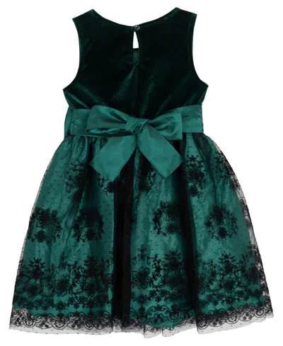 Rare Editions Girls 2t-6x Bow Applique Border Mesh Dress In Green