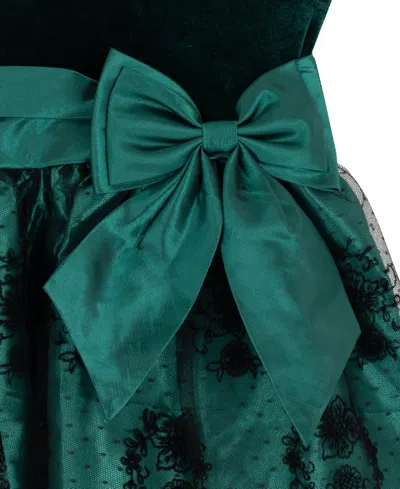 Rare Editions Girls 2t-6x Bow Applique Border Mesh Dress In Green