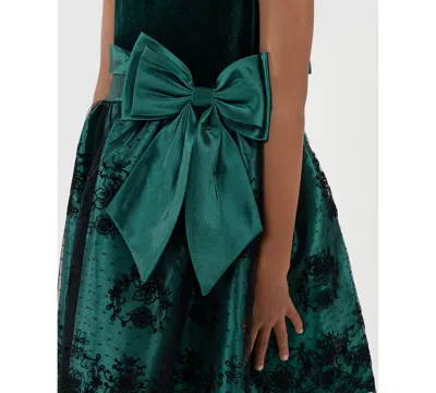 Rare Editions Girls 2t-6x Bow Applique Border Mesh Dress In Green
