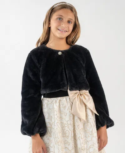 Rare Editions Girls 7-16 Long Sleeve Shrug In Black