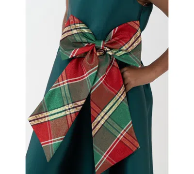 Rare Editions Girls 2t-6x Mikado Plaid Hi-lo Dress In Green