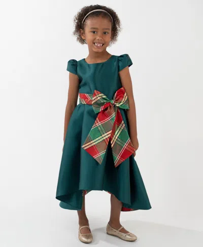Rare Editions Girls 2t-6x Mikado Plaid Hi-lo Dress In Green