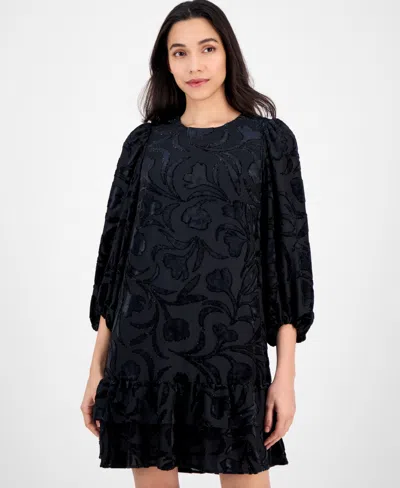 Anne Klein Women's Blouson-sleeve Burnout Shift Dress In Blue