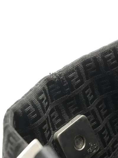 Pre-owned Fendi 2000s Zucchino Patterned Leather Shoulder Bag In Black