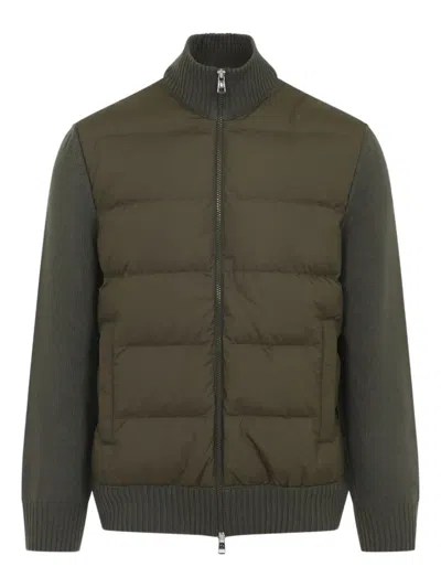Moncler Quilted Front Cardigan With Ribbed Collar And Cuffs In Green