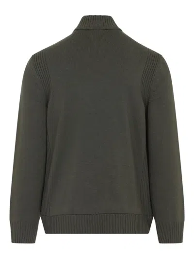 Moncler Quilted Front Cardigan With Ribbed Collar And Cuffs In Green