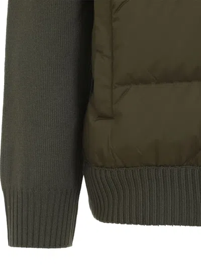 Moncler Quilted Front Cardigan With Ribbed Collar And Cuffs In Green