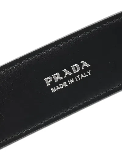 Pre-owned Prada 2000 Triangle Logo Leather Belt In Black