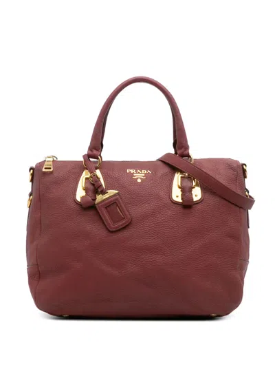 Pre-owned Prada 2000-2025 Vitello Daino Zip Top Satchel In Red
