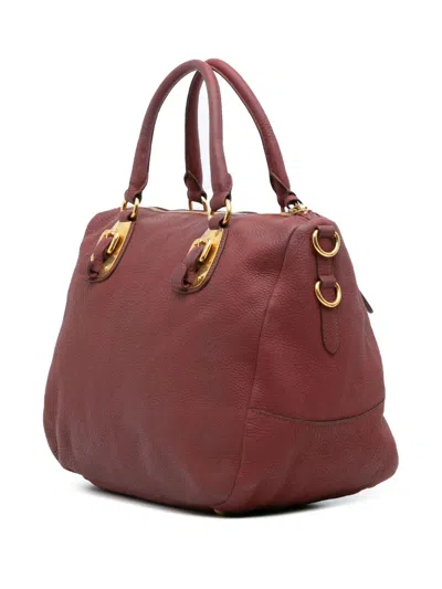 Pre-owned Prada 2000-2025 Vitello Daino Zip Top Satchel In Red