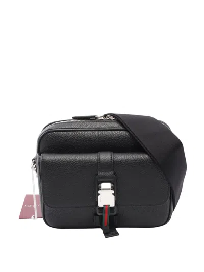 Pre-owned Gucci 2016-2025 Leather Web Buckle Messenger Bag Crossbody Bag In Black