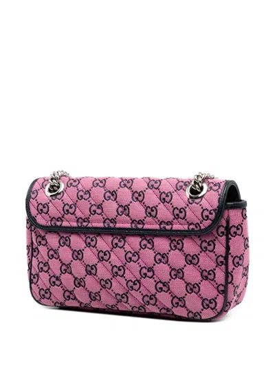 Pre-owned Gucci 2016-2025 Medium Gg Marmont Matelasse Diagonal Canvas Shoulder Bag In Pink