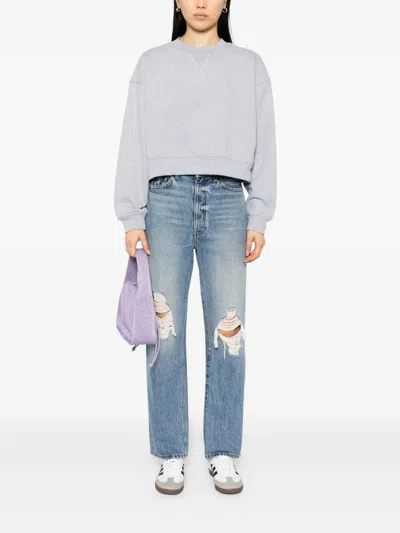 Reformation Grace Cropped Vintage Oversized Crewneck Sweatshirt In Gray